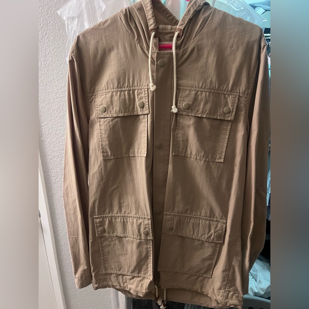 life/after/denim men’s retro lightweight khaki hooded field jacket Size L